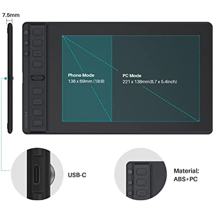 HUION Inspiroy 2M Schwarzes Grafiktablett mit erweiterter Tastenkombination und verbessertem PenTech 3.0 – Bild 9