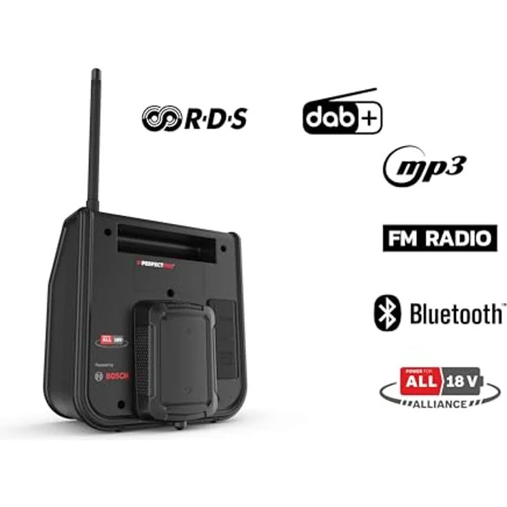 PerfectPro Dabpro 18V Baustellenradio mit UKW & DAB+, Bluetooth, AUX In, 3 Zoll-Lautsprecher, schwarz – Bild 3