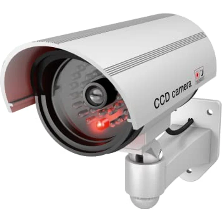 BASI 2er Set Kamera-Attrappe mit blinkendem LED-Licht, Silber, für Innen- und Außenbereich, CCTV, Wandhalterung, drahtlos, 2 Stück – Bild 2