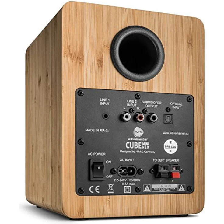 wavemaster CUBE MINI NEO bamboo - Regallautsprecher-System (36 Watt) mit Bluetooth-Streaming, Digitalanschluss und IR-Fernbedienung, Aktiv-Boxen, Nutzung für TV-Tablet-Smartphone, Bambus (66372) – Bild 4