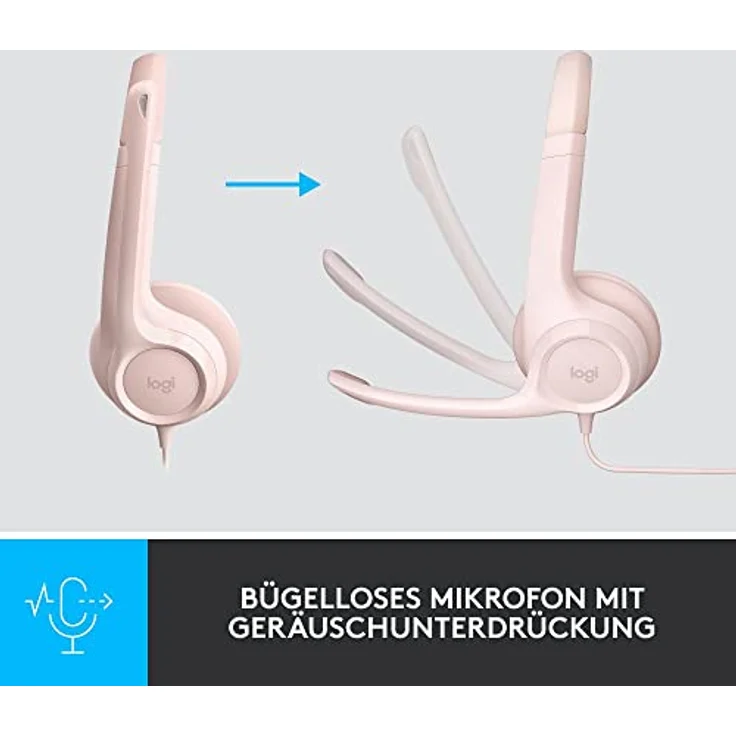 Logitech H390 verkabelter Kopfhörer für PC/Laptop, Stereokopfhörer mit rauschunterdrückendem Mikrofon USB-A, Inline-Steuerungen, für Chromebook geeignet - Rosa – Bild 3