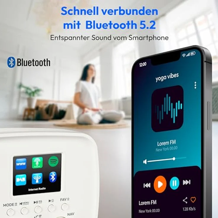 MEDION Internetradio IRE-1, DAB+ und WLAN, Bluetooth 5.2, Spritzwassergeschützt, Spotify Connect, weiß – Bild 4