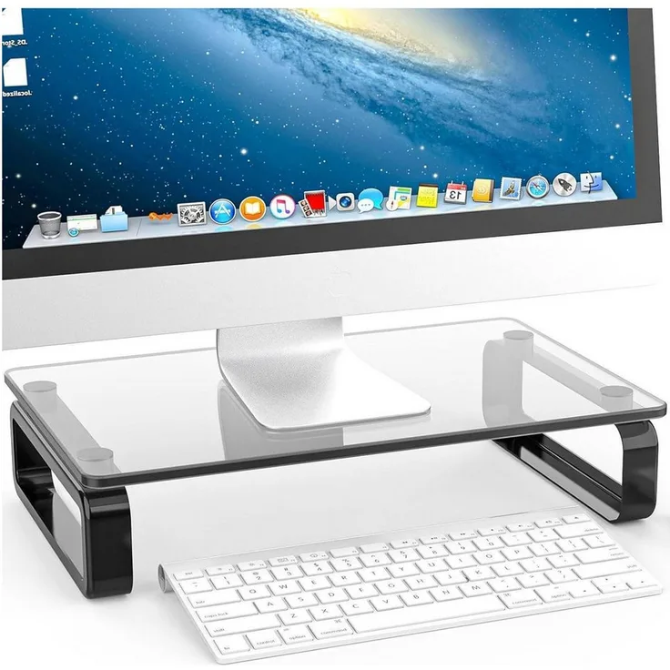 LuxusKollektion HD02B-001P, Monitorständer aus 6mm gehärtetem Glas, max. 40kg Tragfähigkeit, schwarz