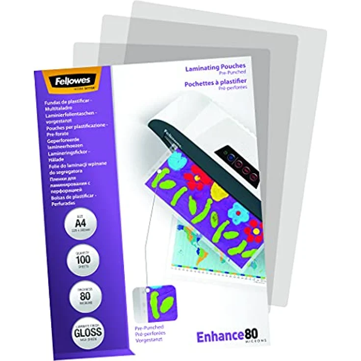 Fellowes Enhance80 Laminierfolien glänzend, A4 80 micron mit Universal-Lochung, 100 St. – Bild 3
