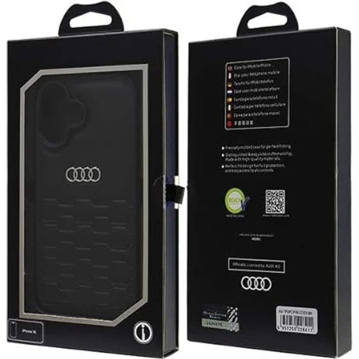 Audi Handyhülle iPhone 16, Kunstleder schwarz mit Metall-Logo, 6,1 Zoll, stoßfest und passgenau – Bild 7