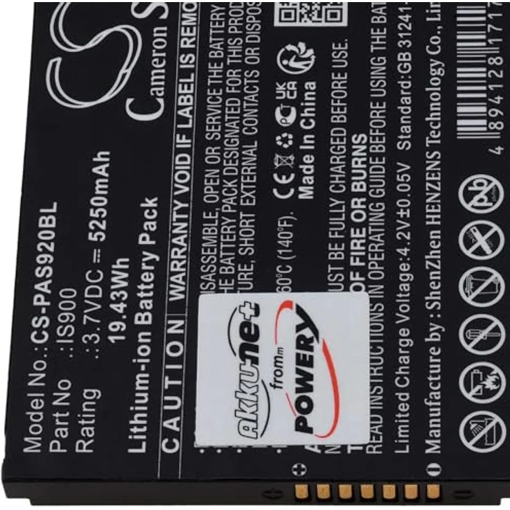 Akku-net Akku für Pax A920 A920C, Li-Ion, 3,7V, 5250mAh, Schwarz, 100% kompatibel – Bild 3