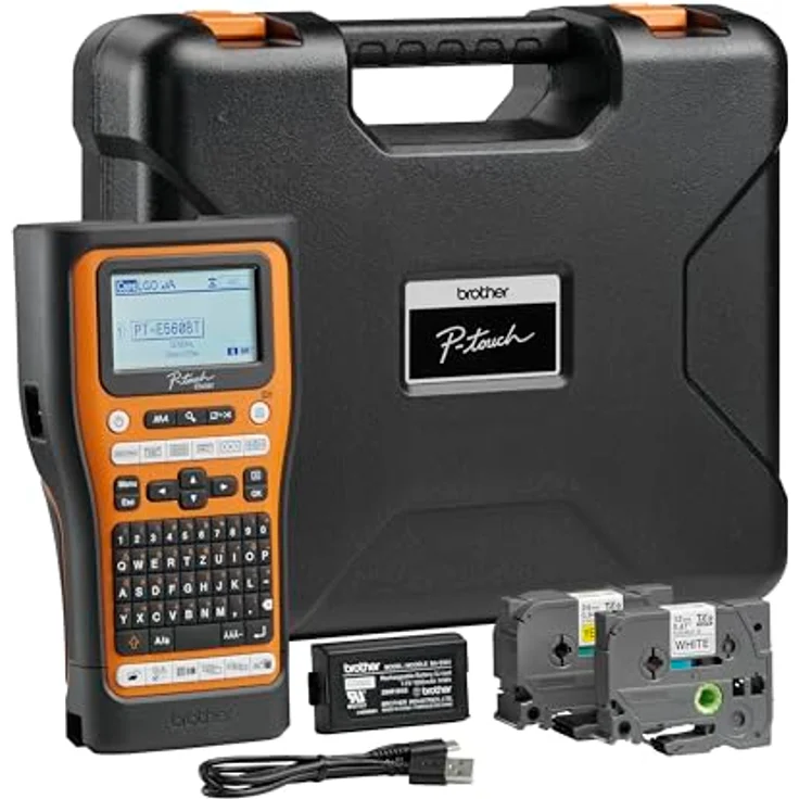 Brother PT-E560BTVP, Beschriftungsgerät für Elektriker mit integriertem Thermotransferdruck, beleuchtetem Display und 476 Symbolen, Mehrfarbig – Bild 1