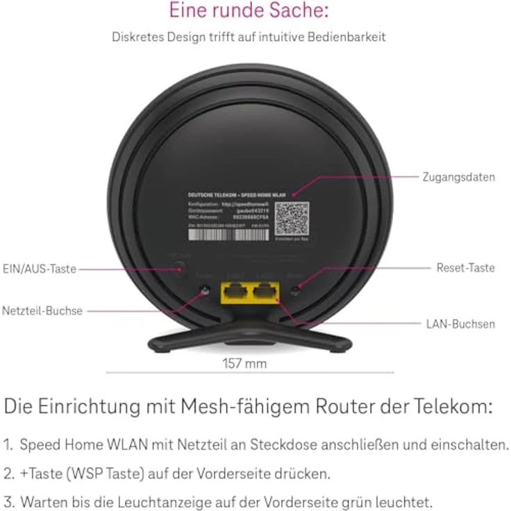 Deutsche Telekom Speed Home WLAN 2. Gen, Wi-Fi 6 Mesh-Repeater mit bis zu 4.800 Mbit/s, Plug & Play per WPS, 2× LAN – Bild 3