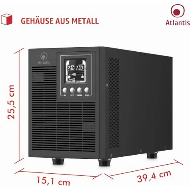 Atlantis Land UPS A03-OP2002P, 2000VA/1800W Online USV Tower mit reiner Sinuswelle, 4 Ausgänge, LCD-Display – Bild 9