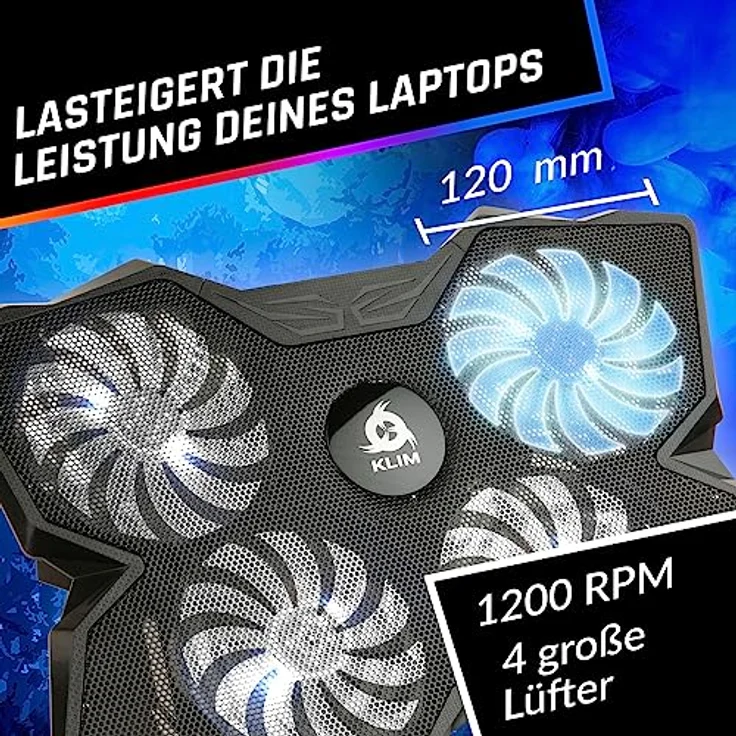 KLIM Wind Laptop Kühler, Cooling Pad mit 4 Lüftern, USB powered, stabil und leise, 15-17 Zoll, Weiß – Bild 4