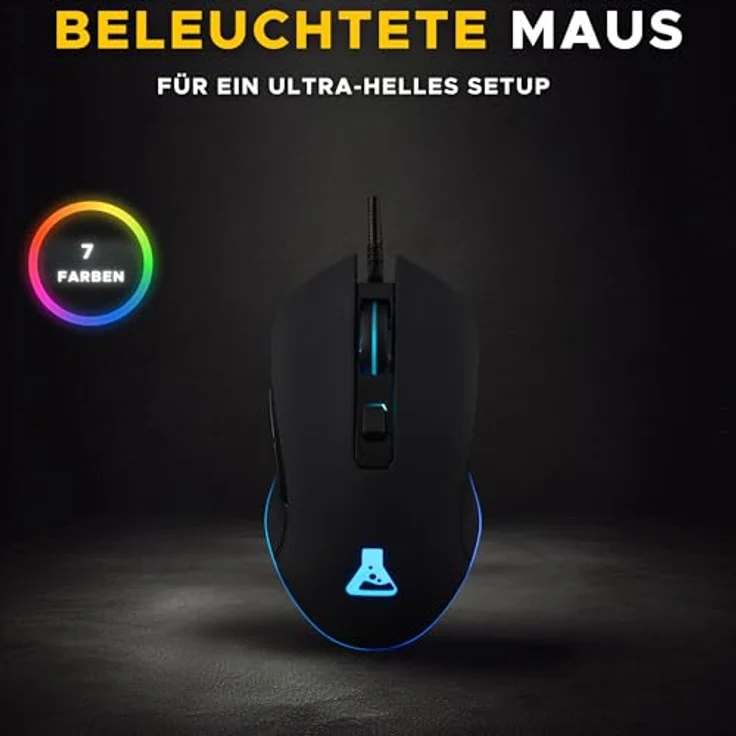 THE G-LAB Kult Helium USB-Gamer-Maus mit Kabel - Optischer Sensor mit 800 bis 3200 DPI, 7-farbige LED-Hintergrundbeleuchtung, 6 Tasten - Bequeme und Leichte Gaming-Maus – PC Mac Xbox One PS4 (Schwarz) – Bild 5