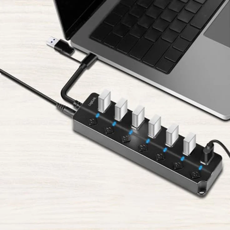 LogiLink UA0420 USB 3.2 Gen1 Hub mit 7-Ports und EIN-/Aus-Schalter (pro Port) – Bild 2