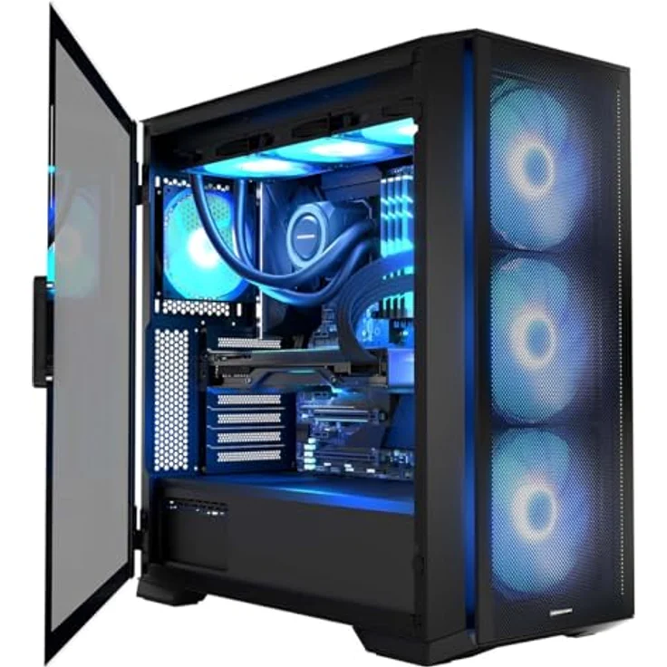 Modecom Horizon ARGB Midi Tower, PC Gehäuse für Mini-ITX, mATX, E-ATX, schwarz mit ARGB-Beleuchtung und Seitenfenster – Bild 1