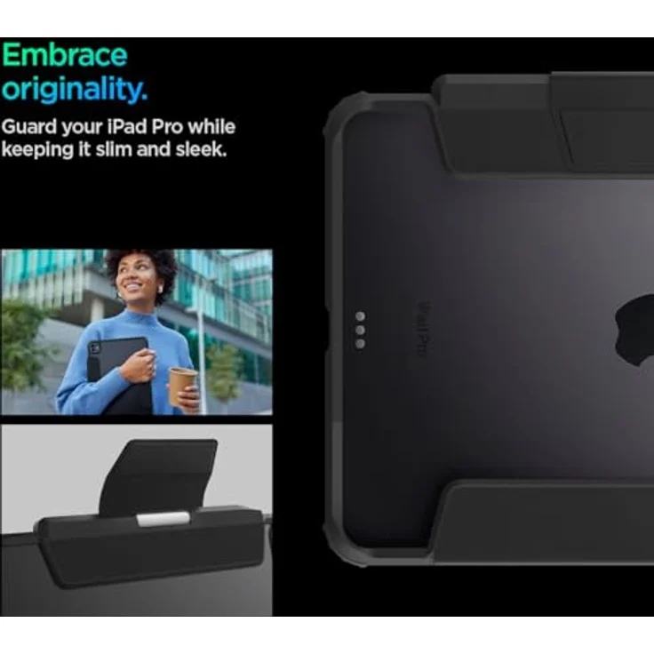 Spigen Ultra Hybrid Pro Hülle für iPad Pro 11 Zoll 5.Generation M4 (2024) - Schutzhülle mit transparenter Rückseitenschale und Stifthalter, veganes Veloleder, Schwarz – Bild 3