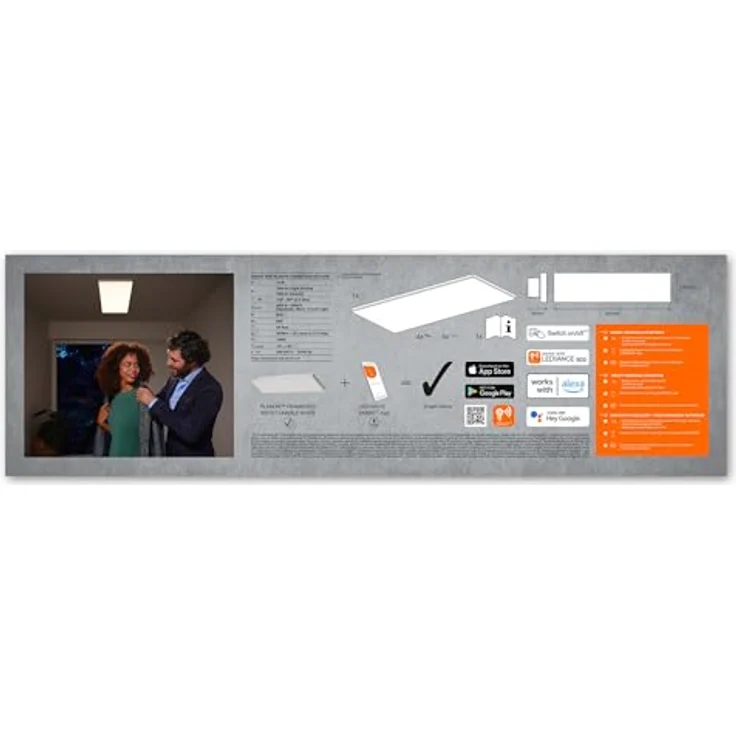 LEDVANCE SMART+ WIFI PLANON FRAMELESS Smarte LED Deckenleuchte, Panel für Innen mit WiFi Technologie, Lichtfarbe änderbar (3000K-6500K), 400mm x 100mm, Kompatibel mit Google und Alexa Voice Control – Bild 11