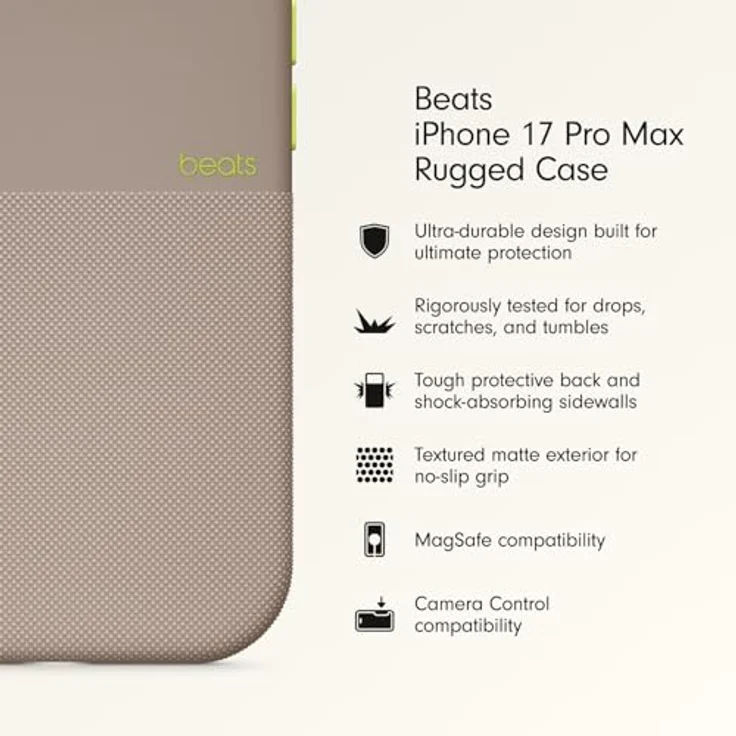 Beats iPhone 17 Pro Max Rugged Case mit MagSafe und Kamerasteuerung, stoßfest, matte Außenseite, Innenfutter aus Mikrofaser – Alpengrau – Bild 2
