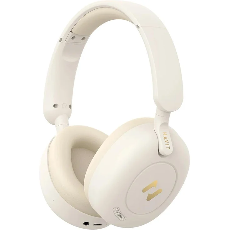 HAVIT H655BT PRO, Bluetooth-Kopfhörer mit Hybrid-Aktivgeräuschunterdrückung, beige, bis zu 80 Stunden Akkulaufzeit, Hi-Res Audio, Verbindung mit zwei Geräten
