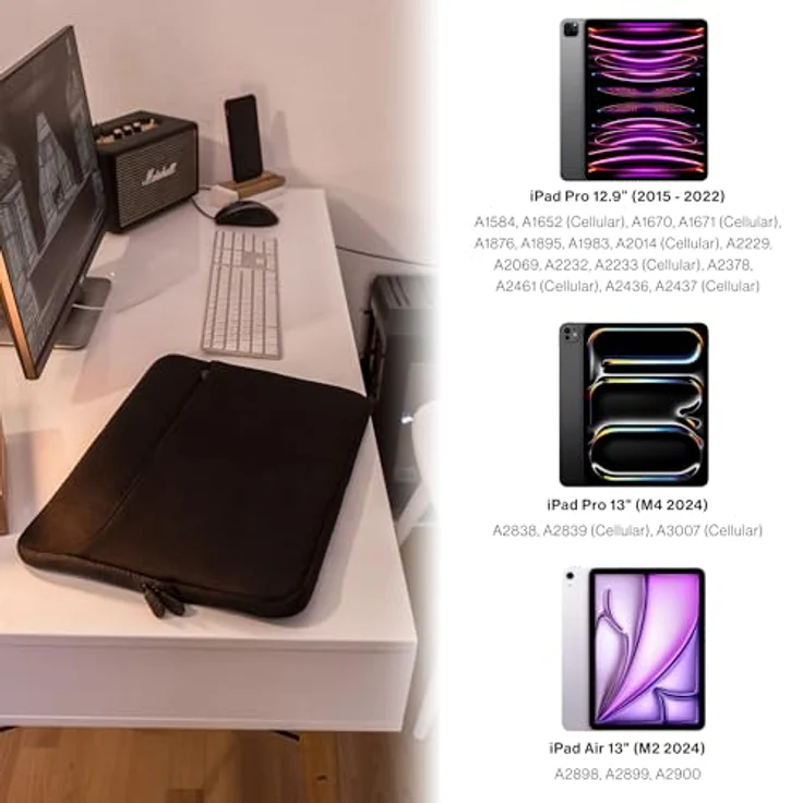 honju Darkroom iPad Air 13 / iPad Pro 13 Tasche, Neopren Sleeve mit großem Außenfach, Mikrofaser Innenseite und leichtgängigem Reißverschluss – Bild 2