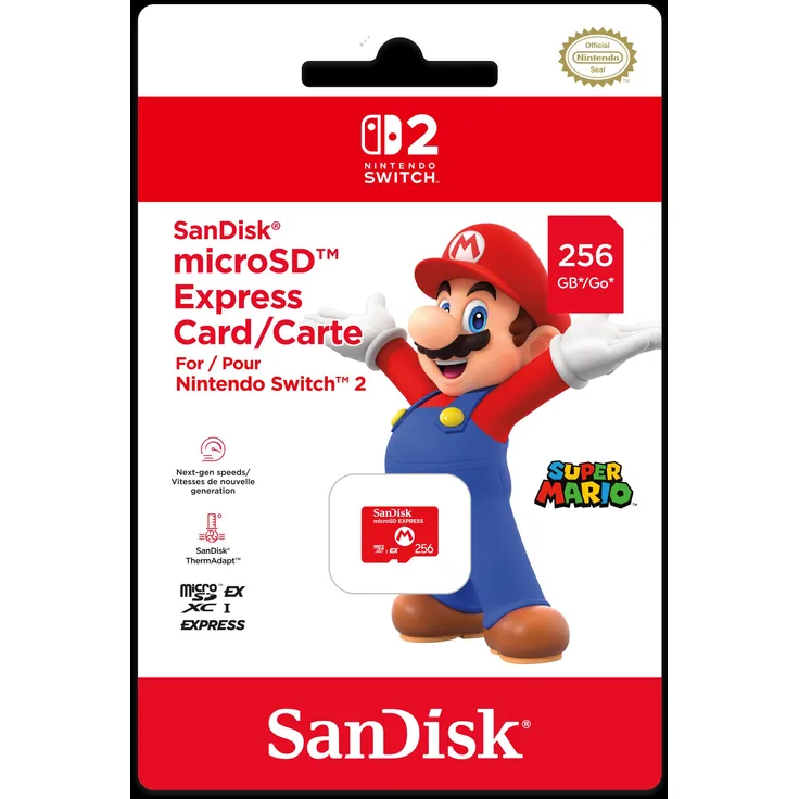 Nintendo SanDisk microSD Express Card (256 GB, U3, UHS-I), Speicherkarte für Nintendo Switch 2, Rot