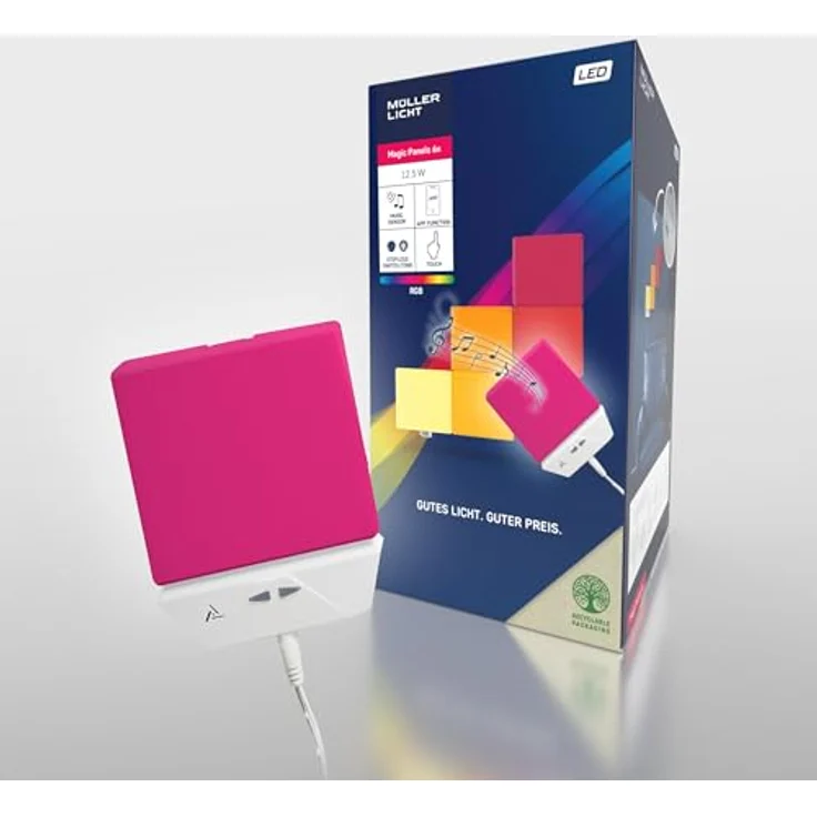 Müller-Licht Magic Panel LED Wand- und Deckenleuchten mit WLAN, 6 quadratische RGB mit music sensor, steuerbar per TUYA App, individuelle Montage – Bild 1