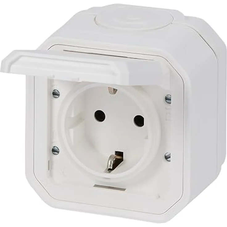 Legrand Plexo New Feuchtraum-Aufputz-Steckdose, Schuko-Standard, IP44, 16A, 250V, mit Klappdeckel und Berührungsschutz, Farbe: Weiß, 069770L – Bild 2