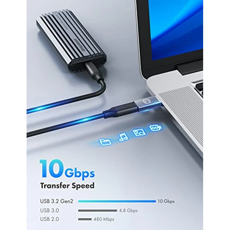 GRAUGEAR USB-C zu USB Adapter - Blitzschnelle 10 Gbit/s Datenübertragung, Dual-Seiten USB-C, Type-C Buchse zu Type-A Stecker, Grau – Bild 3