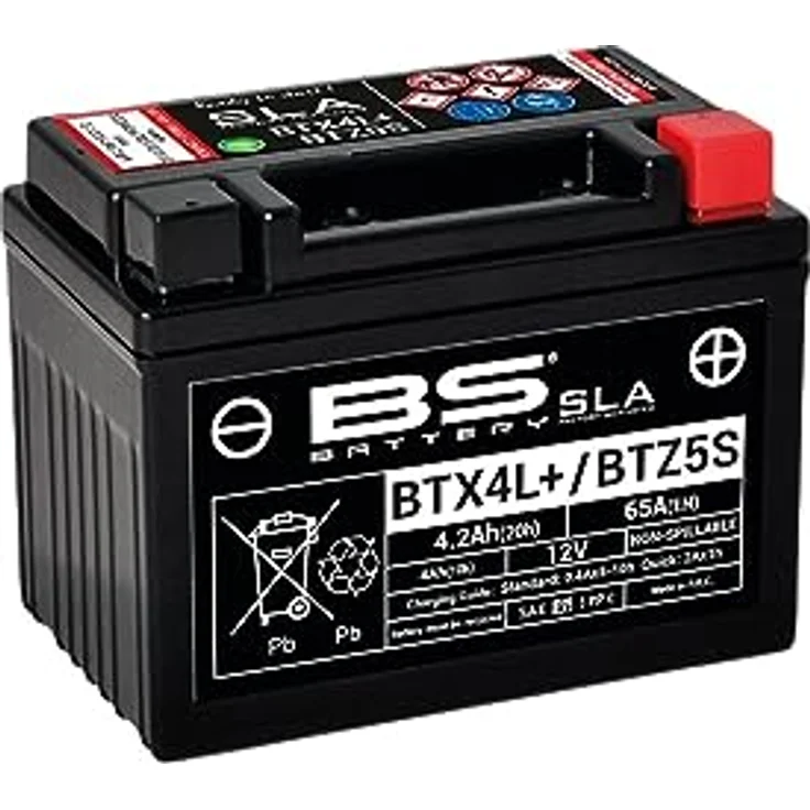 BS Battery BTX4L+ / BTZ5S, Wartungsfreie SLA-Batterie 12V, 4,2 Ah, werkseitig aktiviert, hohe Vibrationsbeständigkeit – Bild 2