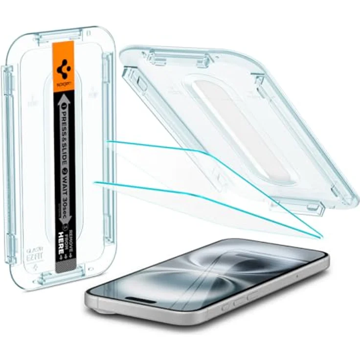 Spigen Glas.tR EZ Fit Schutzfolie kompatibel mit iPhone 16 Plus, iPhone 15 Plus, 2 Stück, Kratzfest, 9H Härte Folie, Transparent – Bild 1