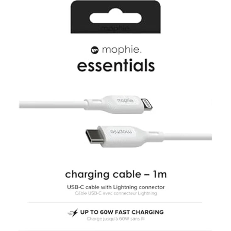 Mophie essentials USB-Kabel 24 pin USB-C (M) zu Lightning (M), 1 m, USB Power Delivery 60W, weiß – Bild 3
