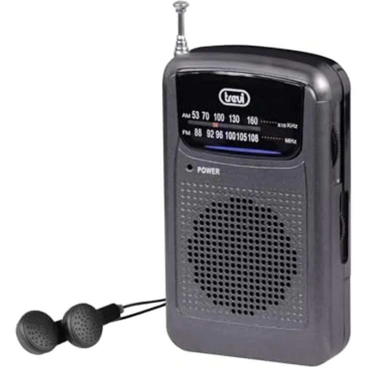 Trevi RA 710, Tragbares AM/FM Radio mit integrierten Lautsprecher und Kopfhöreranschluss, Grau