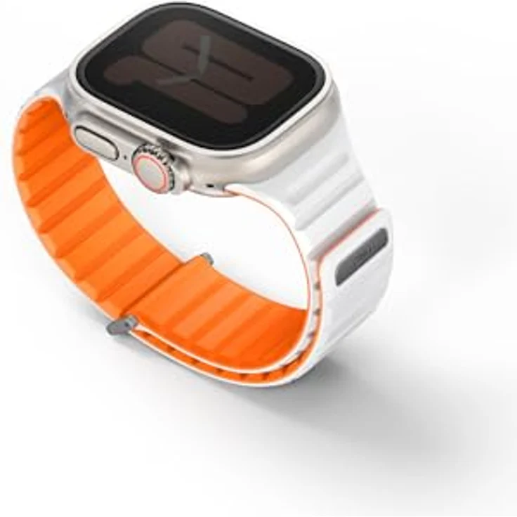 Uniq Revix Evo, Reversibles Uhrenarmband aus Edelstahl und Silikon für Apple Watch Series 1-9/SE/Ultra, 42/44/45/49mm, orange – Bild 2