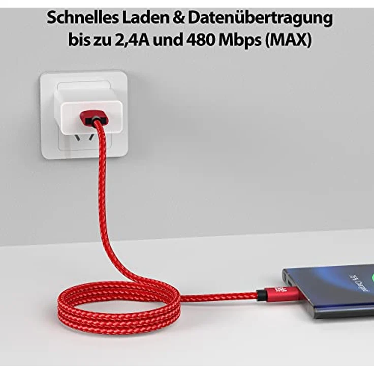 JAMEGA USB-C Kabel Nylon Schnellladekabel 0,5m, Hochgeschwindigkeits-Datenübertragung bis zu 5 Gbps, kompatibel mit Samsung, Huawei, HTC, LG – Bild 2