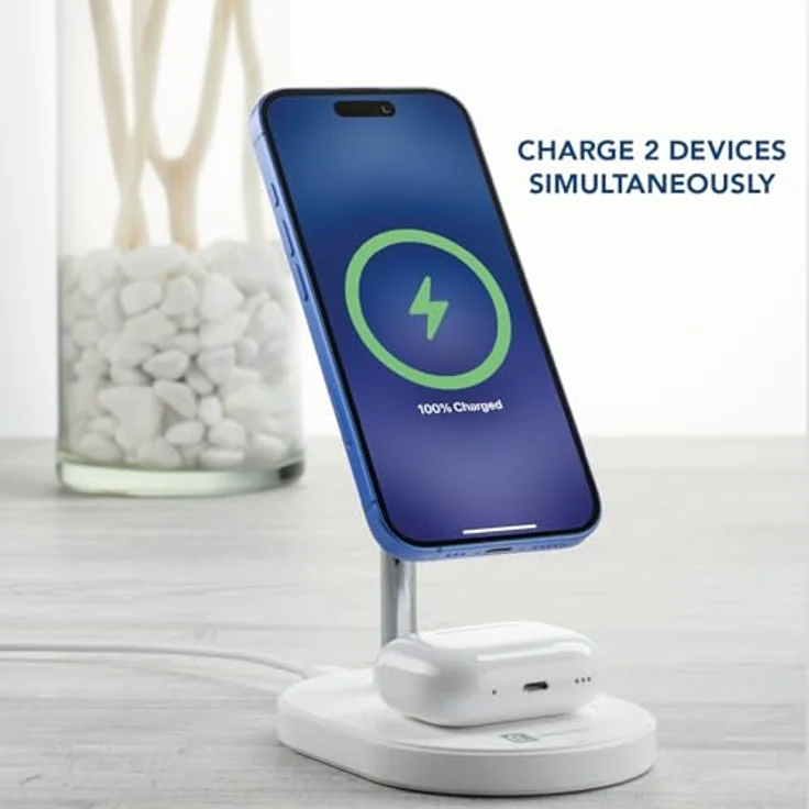 Cellularline MAG Duo, 2in1 Magnetische Wireless-Ladestation mit Qi2-Zertifizierung, Bis zu 15W für Smartphones und 5W für Kopfhörer, Vertikal und Horizontal, Elegantes Design – Bild 3