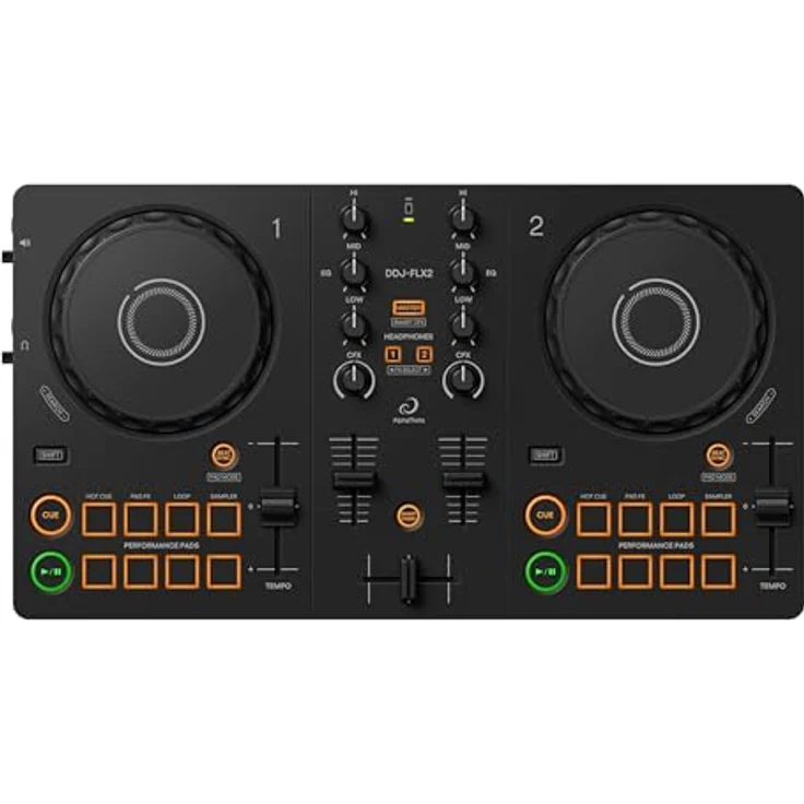 Pioneer DJ DDJ-FLX2 Kompakter 2-Kanal DJ-Controller, Unterstützt Musik-Streamingdienste in Schwarz – Bild 1