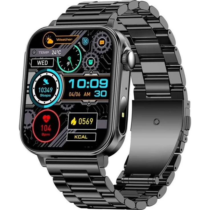 Colmi P80 Smartwatch, 1,83 Zoll HD Touchscreen, Stahl Schwarz, über 100 Sportmodi, IP67 wasserfest, Gesundheitsüberwachung
