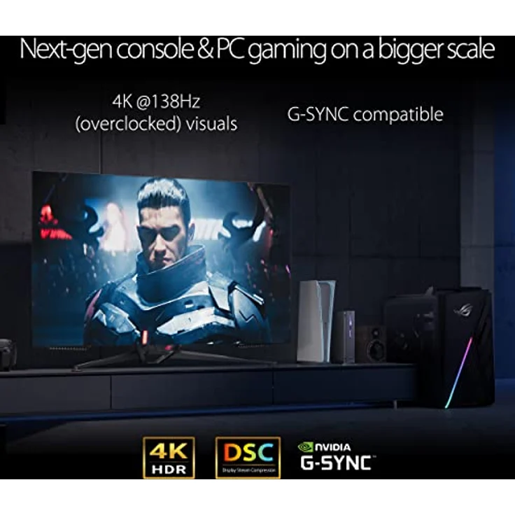 ASUS ROG Swift OLED PG48UQ | 47,5 Zoll 4K UHD Gaming Monitor | 138 Hz, 0.1ms GtG, G-Sync, 10-bit, HDR 10 | Stativ Sockel, smarte Kühlung, 16:9, 3840x2160, DP 1.4 DSC, HDMI 2.1, USB-Hub, Schwarz – Bild 5