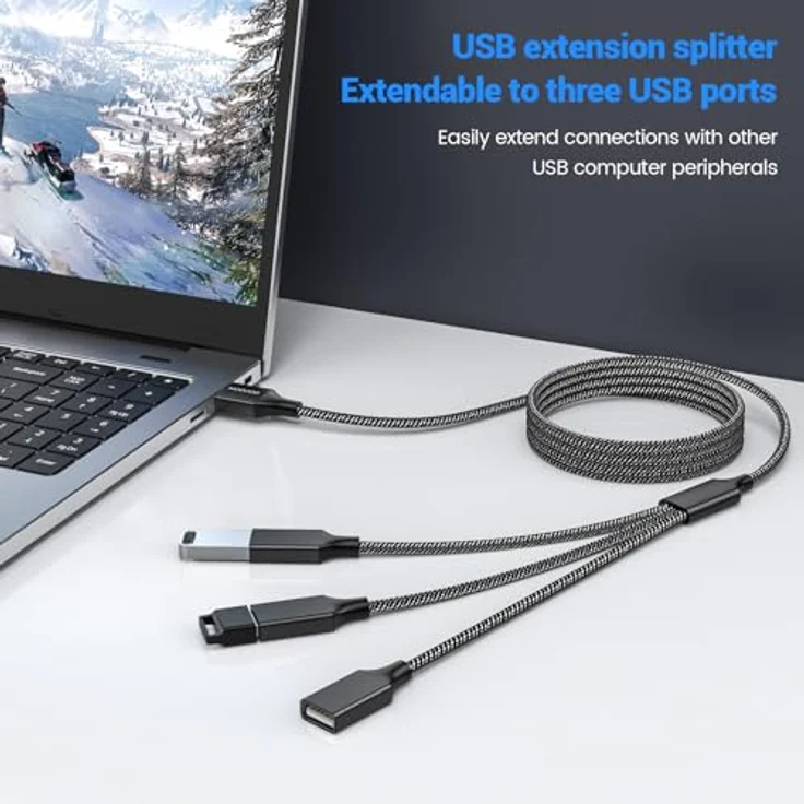 MOGOOD USB 3 Port Splitter Kabel, USB Typ B Splitter 1 Stecker auf 3 Buchsen, 2m, Dunkelschwarz, Plug-and-Play, Hochgeschwindigkeits-Datenübertragung, Aluminium-Gehäuse – Bild 3