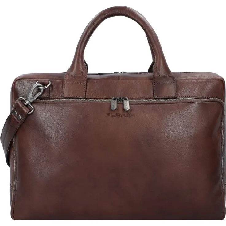 Plevier Vintage Bill Aktentasche, 100% Leder mit Laptopfach für Geräte bis 40 cm, braun