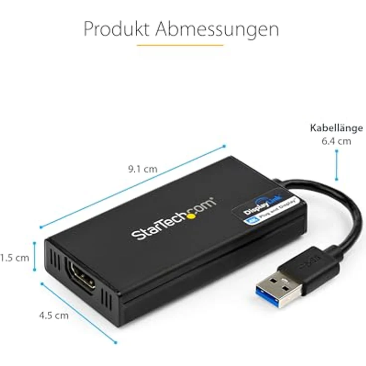 StarTech.com USB3.0 to 4K HDMI External Multi Monitor Video Graphics Adapter - Externer Videoadapter - DisplayLink DL-5500 - SuperSpeed USB3.0 - HDMI - Schwarz (USB32HD4K) – Bild 5