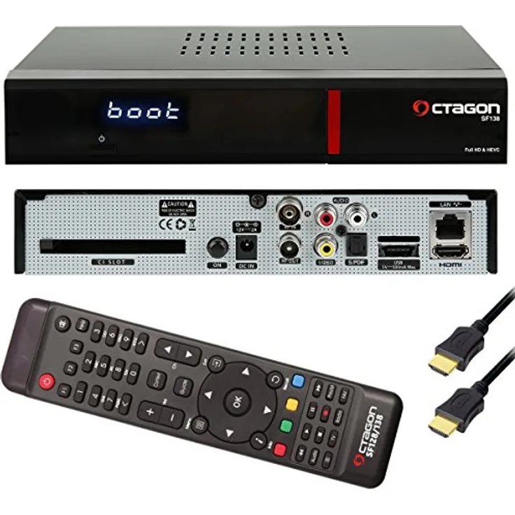 Octagon SF138 HD E2 Linux Red HDTV LAN CI DVB-C/T2 Receiver, HDMI, EPG, WLAN, schwarz