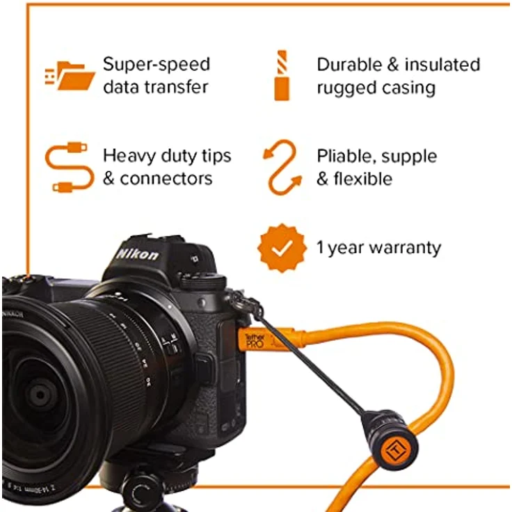 Tether Tools USB 3.0 zu USB-C, 4,60 m, orange – Bild 3