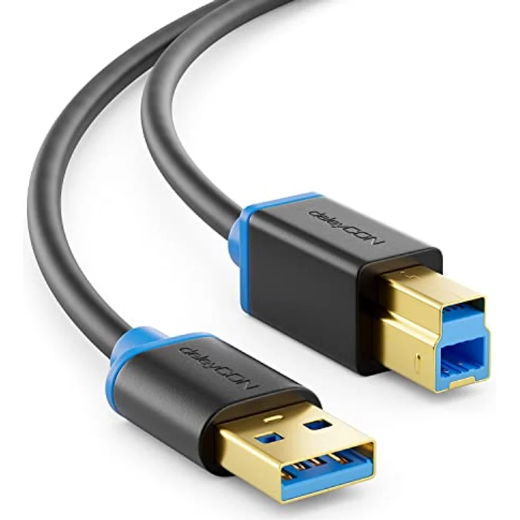 deleyCON 1m USB 3.0 Super Speed Kabel USB A-Stecker zu USB B-Stecker Datenkabel bis zu 5 Gbit/s für z.B. Drucker Scanner Multifunktionsdruckern Schwarz – Bild 1