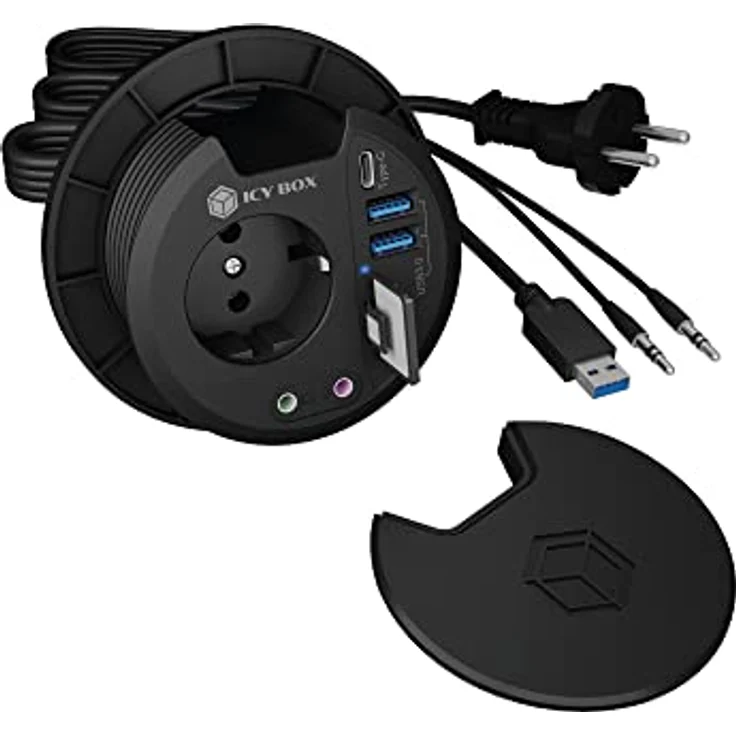 ICY BOX Tisch-Hub mit SD/microSD Kartenleser, 2X Type-A, USB-C, 2X 3,5 mm Audio, IB-HUB1430-CR, 80 mm – Bild 1
