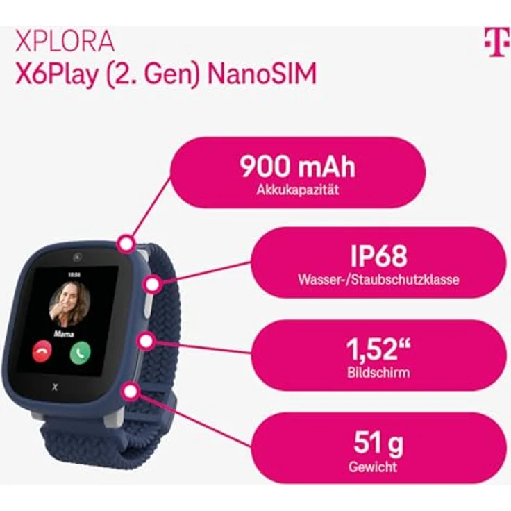 Xplora X6Play Nano SIM (2. Gen) Kinder Smartwatch mit GPS, Anruffunktion, 1,52 Zoll TFT-Display, Schwarz – Bild 2