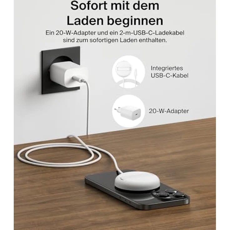 Belkin BoostCharge Pro Magnetisches Kabelloses Ladegerät (15W) mit Ständer, MagSafe und Qi2 für iPhone 16, Samsung Galaxy S25, AirPods – Weiß, mit 2m USB-C-Kabel und Netzteil – Bild 4