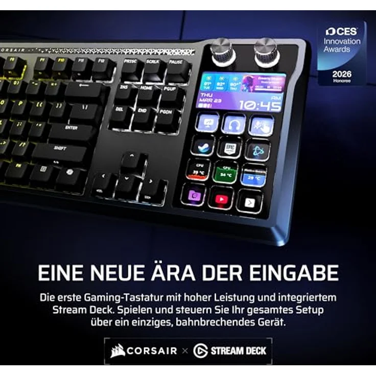 Corsair Galleon 100 SD RGB Mechanische Gaming-Tastatur – QWERTZ Deutsch, Stream Deck-Integration, MLX Pulse-Tastenschalter, 8.000Hz Hyper-Polling – Bild 2
