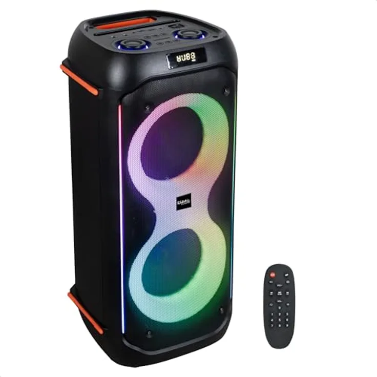 Ibiza COLUMBA600, leistungsstarker PA-Lautsprecher mit 2x6,5" Schallwand, wiederaufladbarer Batterie, Bluetooth, Micro-SD, USB, AUX, 2 MIC IN, TWS, mehrfarbige LED und Tragegriff