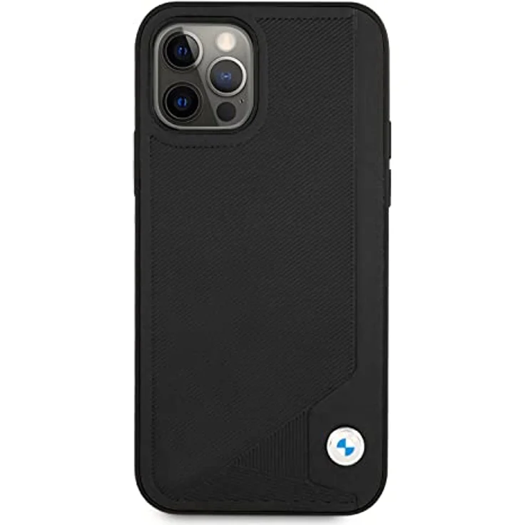 BMW Leather Deboss Case für iPhone 12 Pro Max, hochwertige Handytasche aus synthetischem Leder mit flexiblem TPU-Rahmen, schwarz – Bild 3