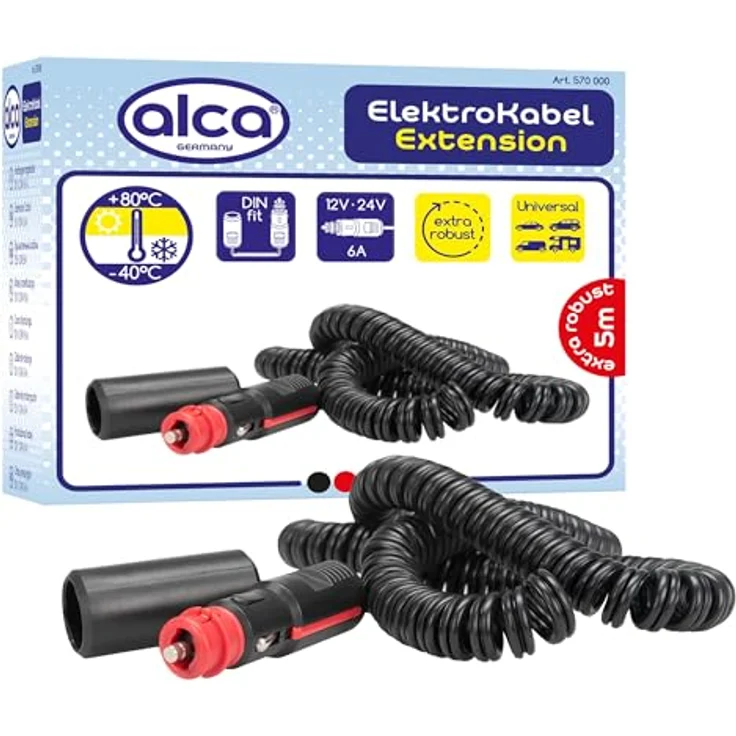 alca Verlängerungskabel 12 V / 24 V, 6 A, 5 m Zigarettenanzünder, schwarz – Bild 1