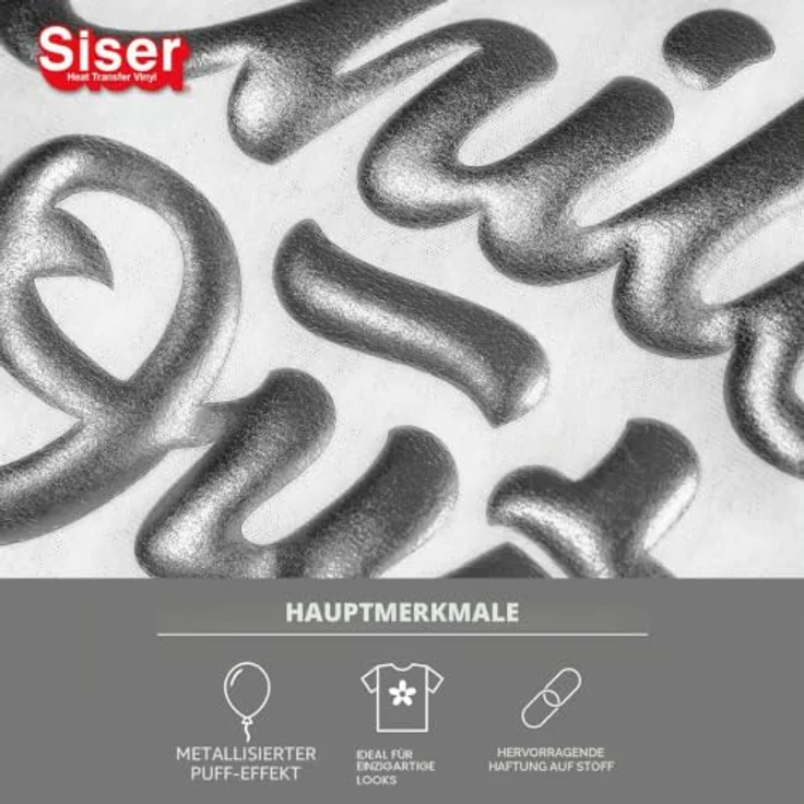 Siser Easy Puff Metallic Textiltransferfolie, Schnittbreite 30 cm, Silber mit 3D-Effekt und Metallic-Finish – Bild 2
